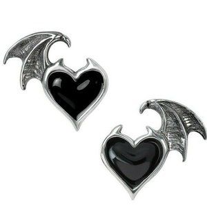 Alchemy Gothic Demon Winged Black Heart Earrings